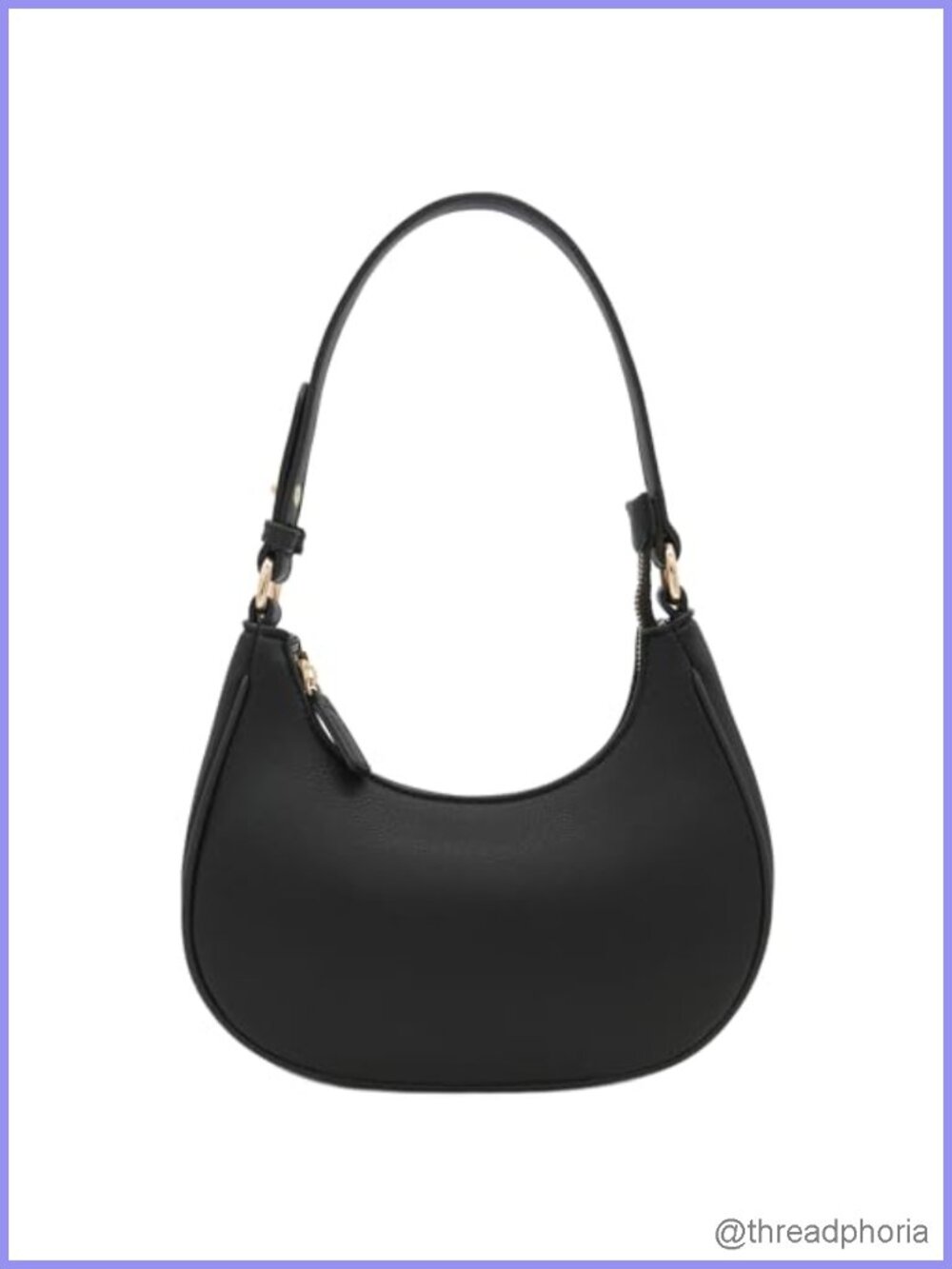 PU Leather Small Crescent Shoulder Bag Underarm Purse Zipper Closure Adjustable